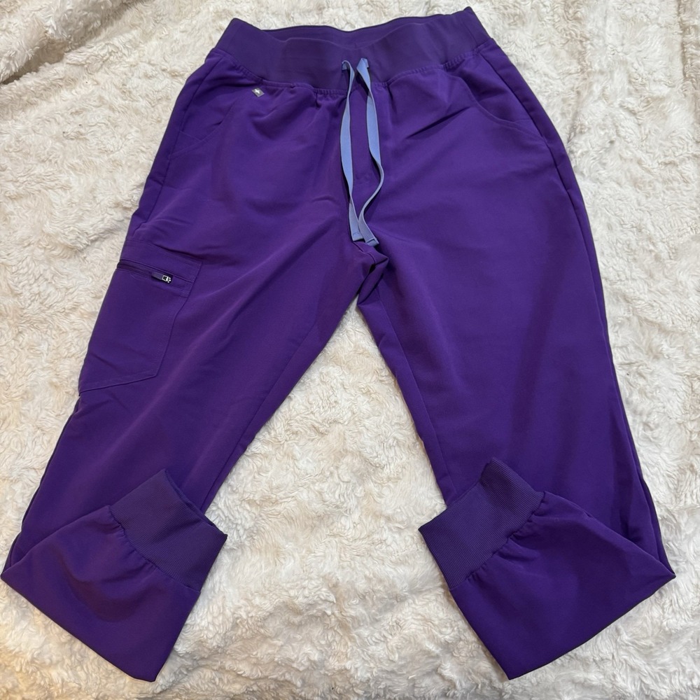 Figs Purple Track Joggers with Light Blue Drawstring